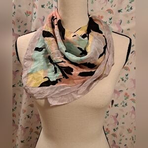 EUC Vintage 80s Honey Silk Pastel Graphic Retro Boho Neutral Casual Scarf Wrap